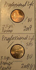 2009 Penny 1 Cent Lincoln Professional Life Zinc & Bronze Issue BU 2 Coin Lot