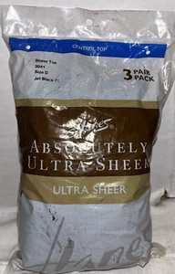 Hanes Absolutely Ultra Sheer Control Top Pantyhose Jet Black 71 Size D 3 Pack - Picture 1 of 2