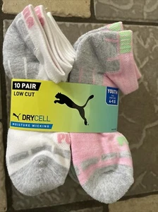 NEW PUMA 10 PACK SOCKS KIDS 4-9.5 GIRLS KIDS MULTICOLOR DRYCELL LOW CUT - Picture 1 of 8