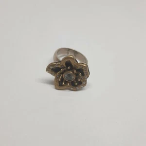 Anillo vintage de bronce y plata para damas, bronce tallado floral para mujer anillos grandes regalo - Imagen 1 de 6