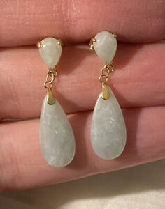 14k Gold & Jade Teardrop Dangle Earrings