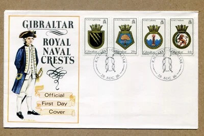 GIBRALTAR, Royal Navy Crests. 8 -28 - 1986 First Day Cover, FDC - Image 1 of 2