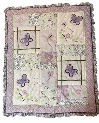 Cocalo Crib Quilt And Bed Skirt butterfly flower Luxury plush Sugar Plum - Image 1 of 4