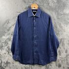 Jaeger Mens 100% Linen Shirt Blue 15.5" Long Sleeve Button Up Casual Solid Flax