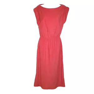 Vintage 70er Jahre Frottee Midi Kleid rot M Bootsausschnitt Kappe Ärmel Cinch Taille - Bild 1 von 7