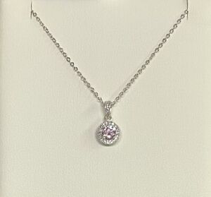 Simulated Pink Sapphire Pendant with Simulated Diamonds