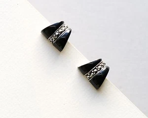 Piedra de ónix negro en pendientes de plata esterlina 925 con piedras de macasita - Imagen 1 de 4