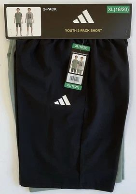 Adidas Youth Boys 2-pack Woven Shorts, BLACK and GREEN, XL (18/20) NWT - Image 1 of 4