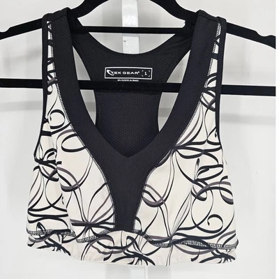 Tek Gear женщин Sz L спортивная спина спортивный бюстгальтер черный белый абстрактный принт - Изображение 1 из 3