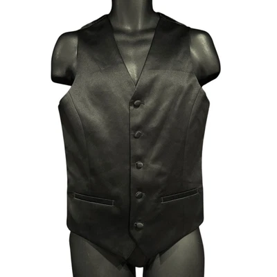 JF J. Ferrar Black 5 Button Satin Tuxedo Suit Dress Vest Slim Fit Men’s Small - Image 1 of 4