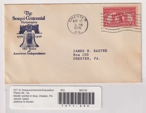 E4802: US #627 FDC, 1st Baxter Cachet; Brookman: $75 - Picture 1 of 1