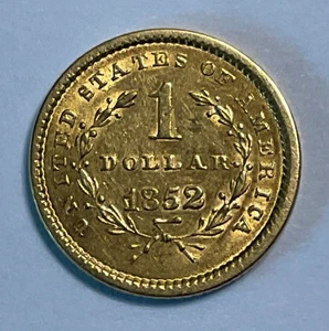Moneda de oro cabeza libertad 1852-P US $1, 1,6 gramos, 90% oro fino - Imagen 1 de 10