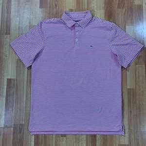 Vineyard Vines Polo Shirt Mens Large Red White Stripes Performance - Picture 1 of 9