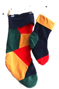 Pair of Christmas Stockings 19" & 12" Patchwork Velvet Gold Satin Lined Dad/Son - Picture 1 of 7