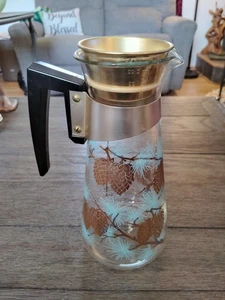 MCM Vintage LIBBEY David Douglas Turquoise & Gold PINECONE Carafe Decanter - Picture 1 of 7