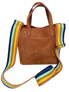 Madewell The Small Crossbody Tan Nubuck Leather Rainbow Strap Top Handles - Picture 1 of 14