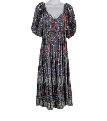 Vestido Knox Rose Para Mujer Pequeño Púrpura Boho Floral Manga Abullonada Maxi Niveles Rayón Foto 1 de 4