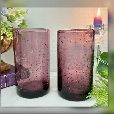 Tag Ltd Сливовый плоский стакан 18 унций пузырьковое стекло цветное выдувное стекло фиолетовые стаканы - Изображение 1 из 4