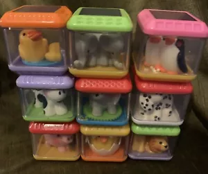 9 Vintage Fisher Price Peek A Boo Blocks. Animals Dogs,Pig, Duck Ect - Picture 1 of 12