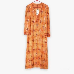 Zara Limited Edition Orange Shimmery Tunic V-neck Long Sleeve Maxi Dress Size XS - Picture 1 of 10