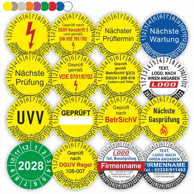 PRINTENGEL Prüfplaketten DIN VDE DGUV UVV Leitern Tritte Regal Prüfung Jahresplaketten AS1