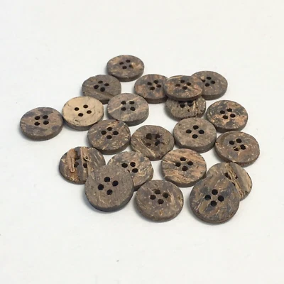 24 Buttons Brown Coconut Shell 4-Hole 15 mm Sew Through Sewing #BR79 - Image 1 of 4