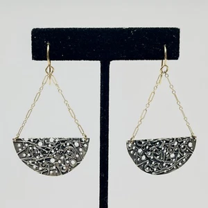 JHC Jivita Vaya Sterling Wave Earth Crescent Moon Dangle GF Chain Hook Earrings - Picture 1 of 6