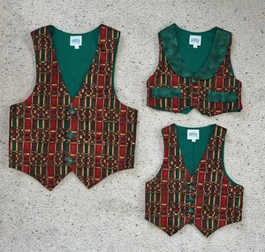 VTG Lot of 3 Kids Holiday Christmas Plaid Vests Button Red Green Tartan 3 Sizes - Picture 1 of 5