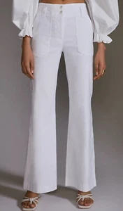 Anthropologie Maeve 14P NWT The Naomi Linen Wide-Leg Flare Pants White 14 Petite - Picture 1 of 5