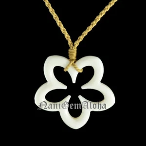 Hawaiian Jewelry Buffalo Bone Plumeria Flower Hawaii Pendant Choker Necklace - Picture 1 of 3