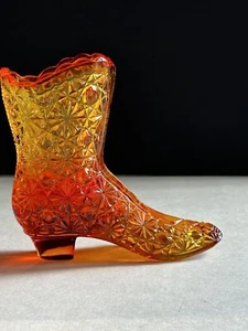 Vintage Fenton Glass Amberina Daisy Button High Top Shoe Boot Cadmium UV Glow - Picture 1 of 12