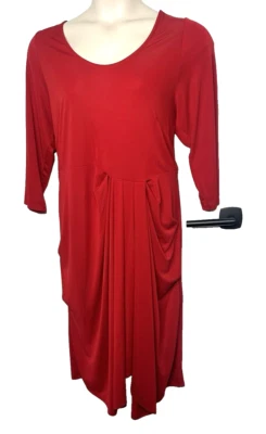 Ann Scholz  Red Jersey Dress Draped  Woman Sleeves ~sz US 18 - Image 1 of 4
