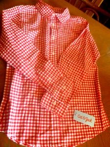 "Cat & Jack" Youth XL [16} Red & White Cotton Gingham LS, Collared Shirt, New - Picture 1 of 5