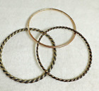Set Of Three Silver Tone Bangle Bracelets - Smooth, Twisted And Rope