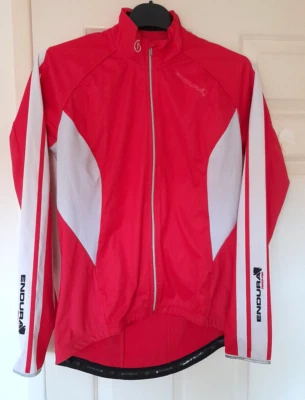 Endura Jacket Womens Large FS260 Pro Full Zip Pockets Cycling Red White - Image 1 of 4