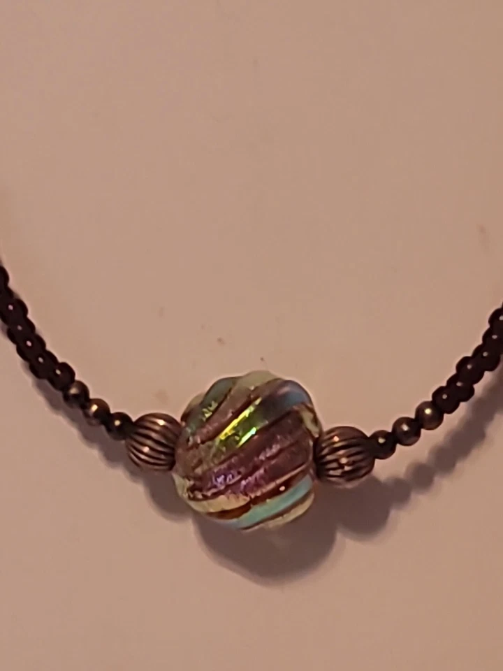 Collar artesanal de plata de ley 925 y vidrio murano arco iris cuentas 18" Foto 1 de 4