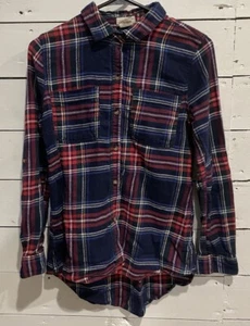 Passport Button Up Shirt Women Small Red Blue Fitted Plaid Flannel Soft Cotton - Picture 1 of 12