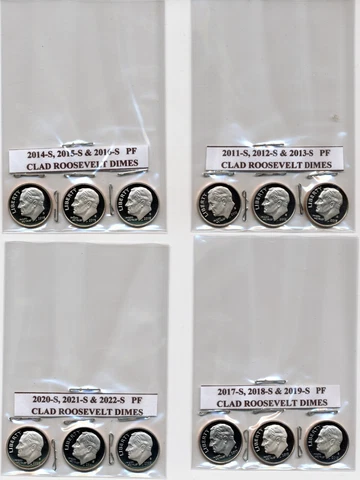 2011 - 2022 "S" PROOF CLAD ROOSEVELT DIMES (LOT OF 12 COINS) Cover