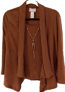 EUC Womens Alfred Dunner Small Petite brown set connected shirt top necklace - Picture 1 of 7