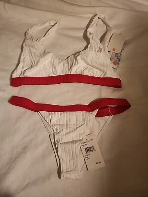 Nuevo Bikini Billabong Sunset Scoop Acanalado Rojo y Blanco Foto 1 de 4