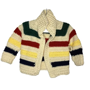 Handmade Crochet Sweater Infant Baby Stripe Cardigan Knit Open Front - Picture 1 of 2