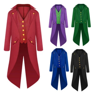 Kids Gothic Jacket Steampunk Tailcoat Long Coat Halloween Medieval Costume Frock - Picture 1 of 18
