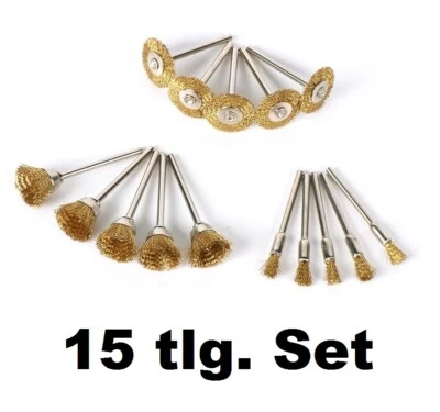 15 tlg Messing Topfbürste Tellerbürste Rund Drahtbürste Set Dremel Proxxon
