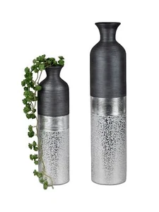 2er Set Deko Flaschenvasen LUXOR rund 40 + 50cm silber grau aus Keramik Formano - Bild 1 von 3