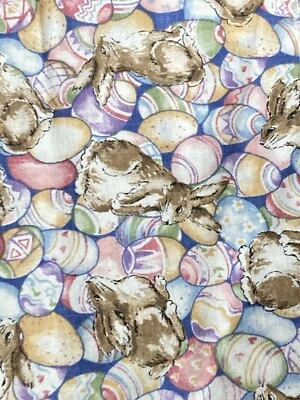 Vintage Marcus Fabrics Easter Bunnies on Decorated Egg Background Pastels 3/4Y - Image 1 of 3