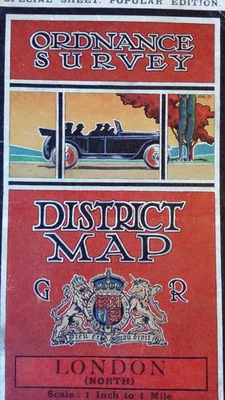 MAPA DE DISTRITO DE ESTUDIO DE ARTILLERÍA ANTIGUA 1925 NORTE DE LONDRES - CUBIERTA ART DECO - 1 PULGADA Foto 1 de 4