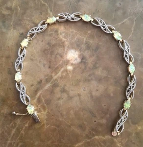 Schönes FAS 925 Sterling Silber, goldfarbenes Opal Tennisarmband, 7,5" - Bild 1 von 11