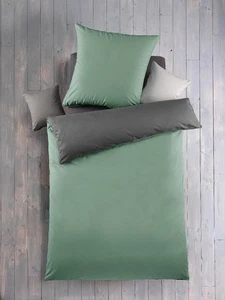 Renforcé Bettwäsche Set 100% Baumwolle 135x200cm + 80x80cm salbei / grau - Bild 1 von 2