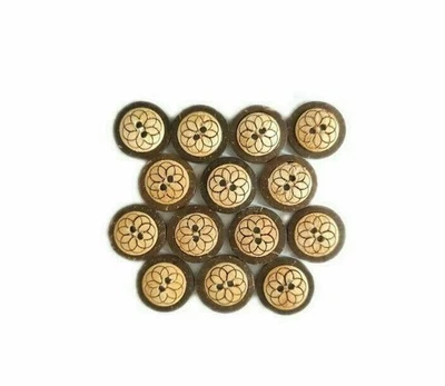 Coconut Shell & Mapel Flower Design Buttons 40Pc r724 - Image 1 of 4