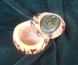 Ocean Jasper Tagua Nut Stash Pill Box Palm Ivory Trinket Case Keepsake Ring Box - Picture 1 of 13
